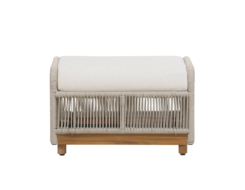 Alpine Teak Wood Outdoor Ottoman with Biege Rope Design