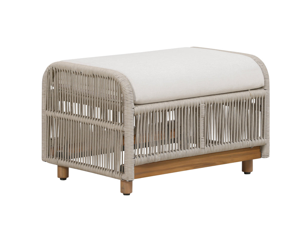 Alpine Teak Wood Outdoor Ottoman with Biege Rope Design