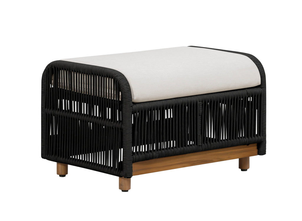 Alpine Teak Wood Outdoor Ottoman with Black - Rope Design