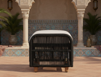 Alpine Teak Wood Outdoor Ottoman with Black - Rope Design