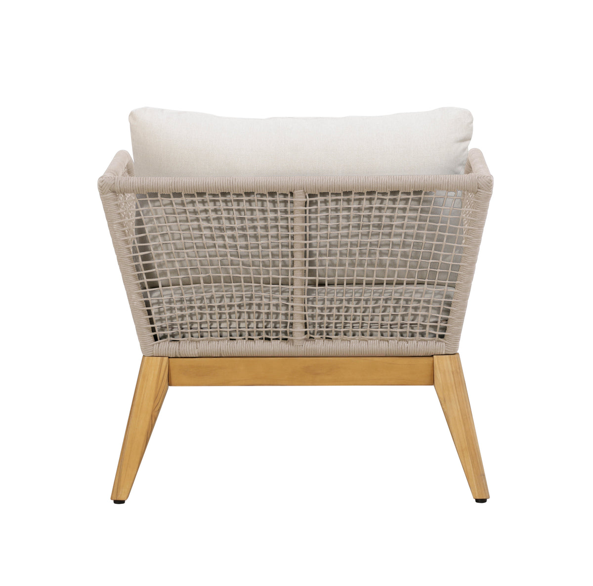 Cypress Teak Wood Outdoor Arm Chair with Biege Rope Design