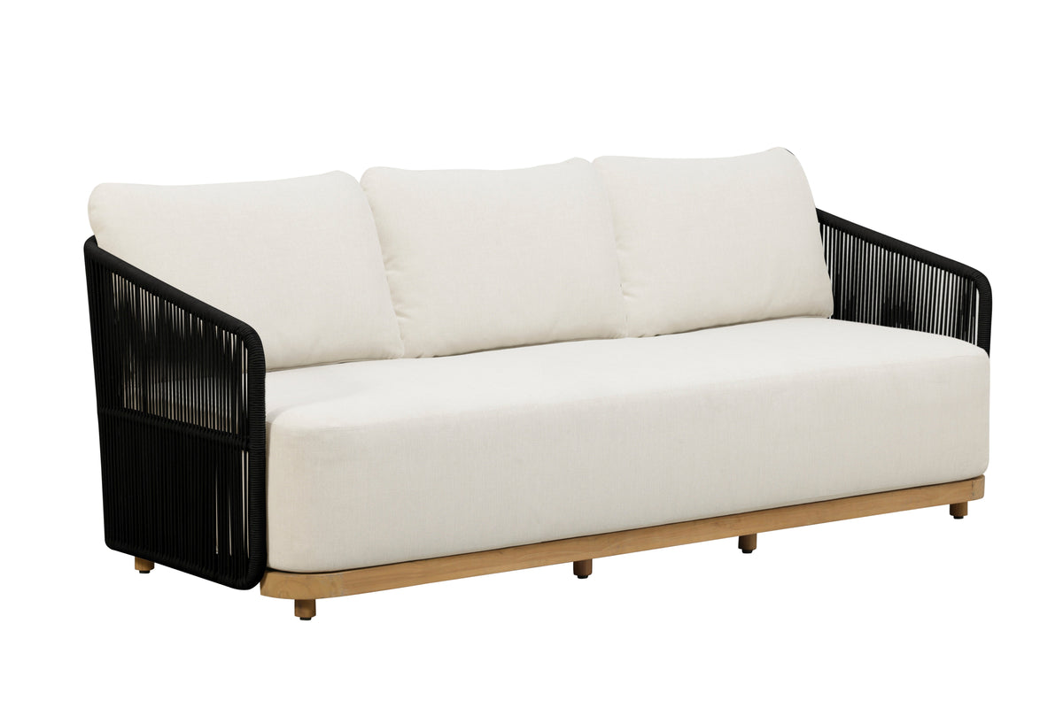 Alpine Teak Wood Outdoor Sofa with Black Rope Design