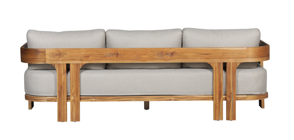 Paradiso Outdoor Solid Teak Wood Sofa - Gray Fabric