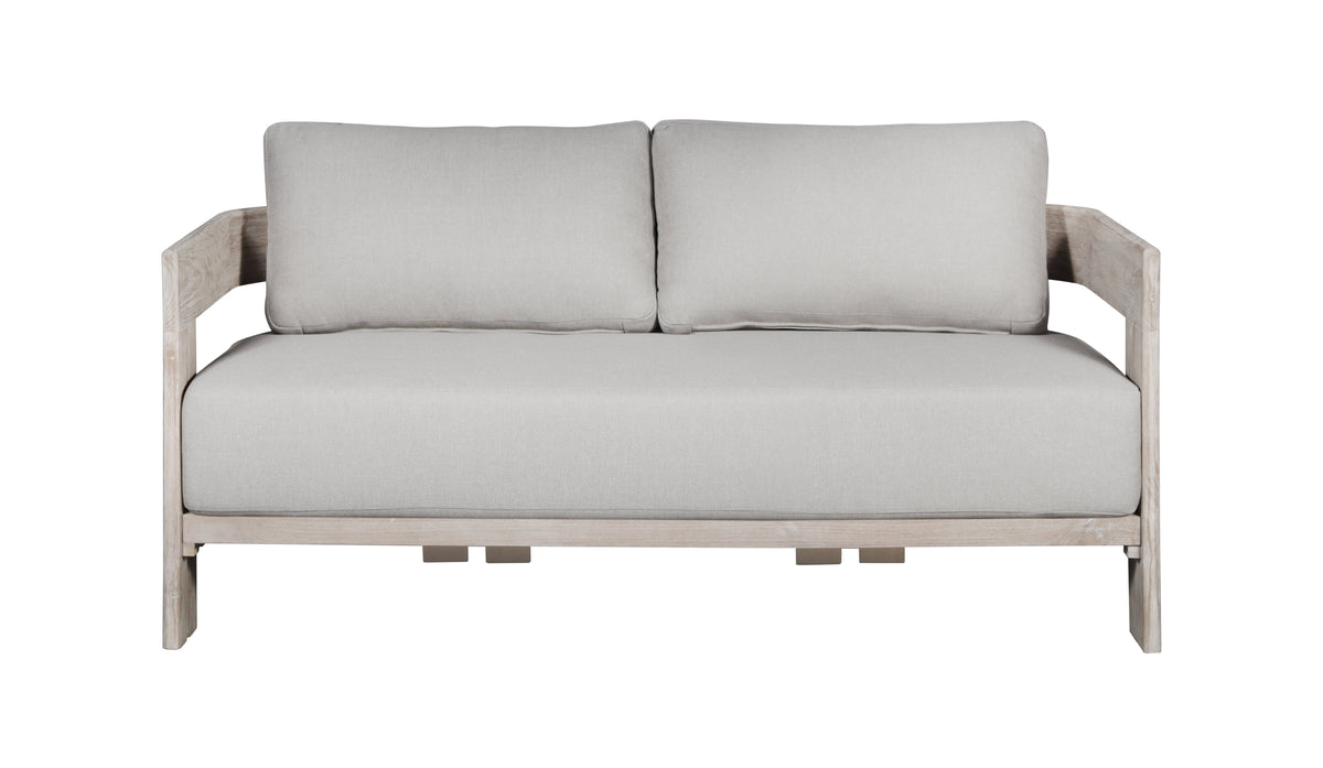 Paradiso Outdoor Solid Teak Wood Love seat Natural Look  - Gray Fabric