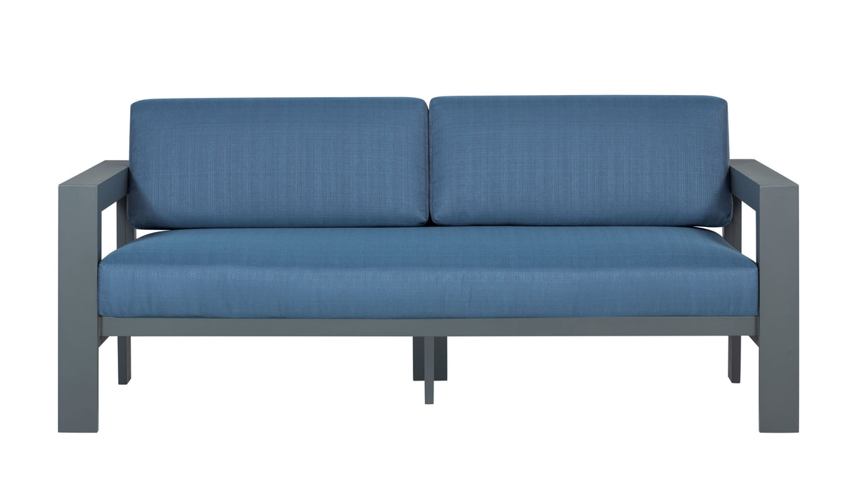 Sardinia Aluminum Frame Outdoor 74" Love seat / Sofa - Blue Cushions