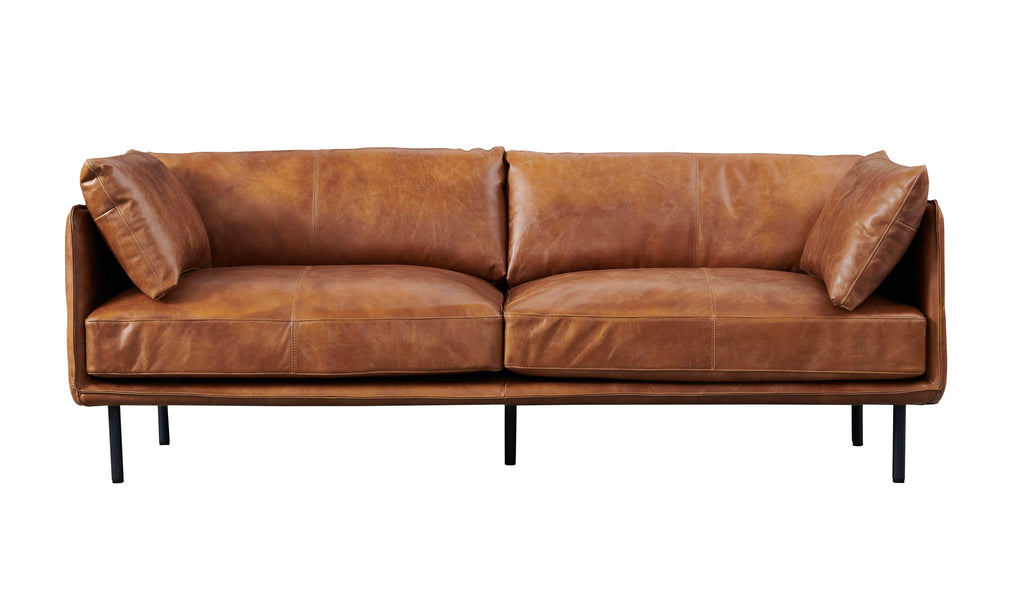 Venezia Industrial Modern Leather Sofa - Light Brown Leather