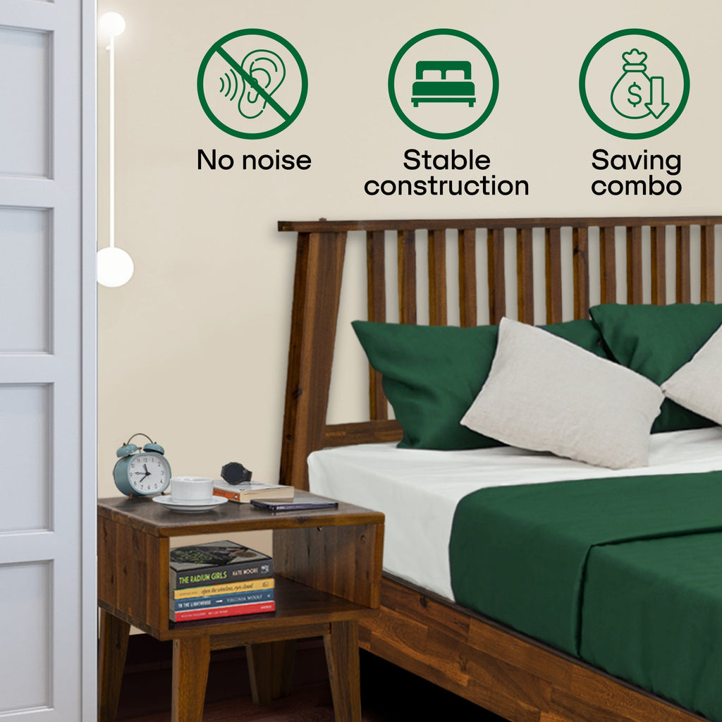 [Buy 1 Get 1] Kaylin Solid Wood Bed Frame & Nightstand