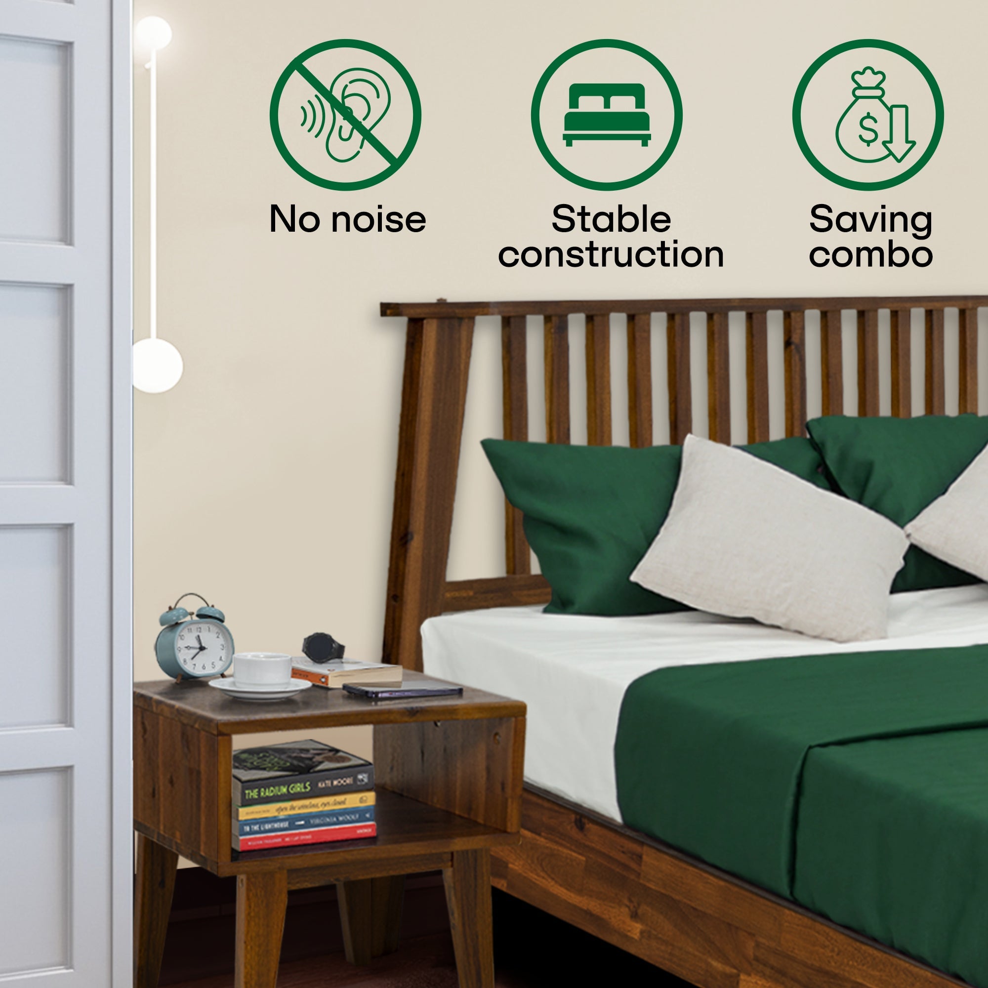 [Buy 1 Get 1] Kaylin Solid Wood Bed Frame & Nightstand