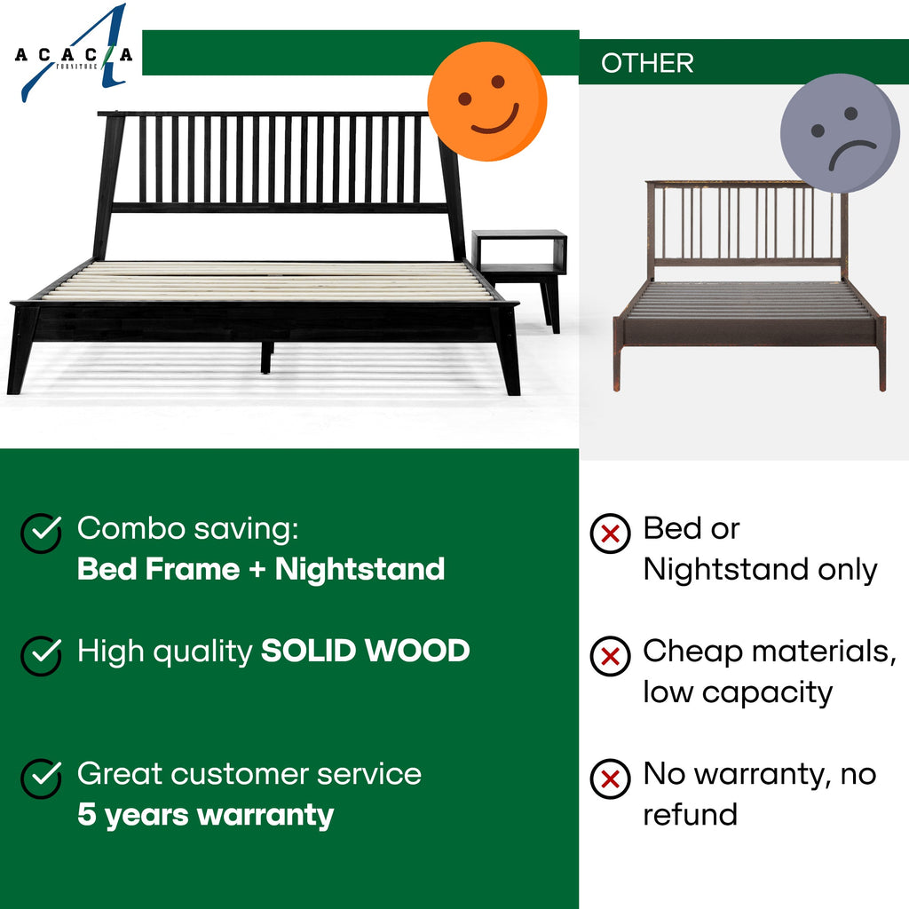 [Buy 1 Get 1] Kaylin Solid Wood Bed Frame & Nightstand