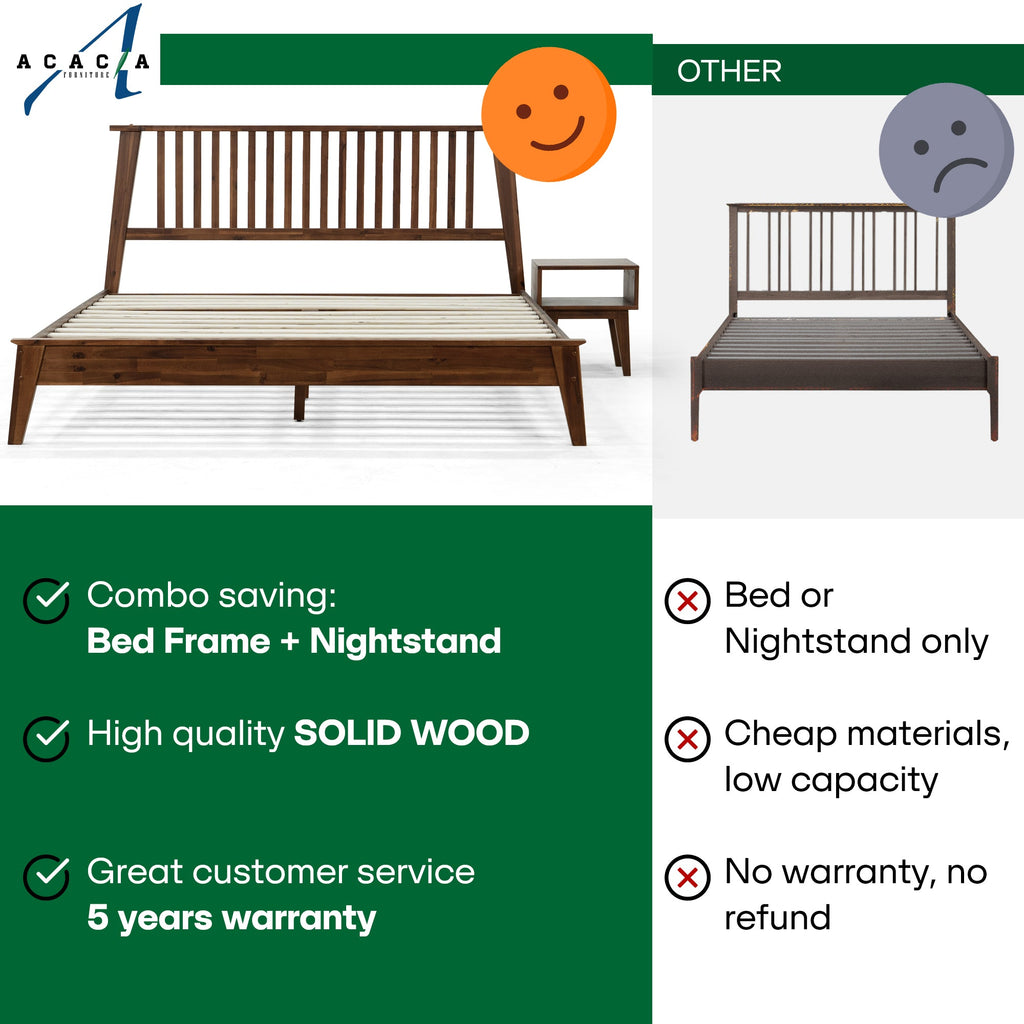 [Buy 1 Get 1] Kaylin Solid Wood Bed Frame & Nightstand