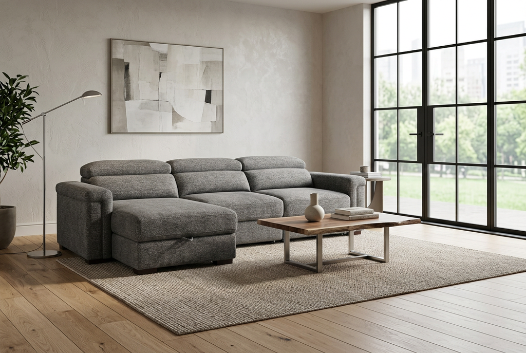Lucious Gray Double Slider Power Sectional Sofa w/ Storage RAF Chaise