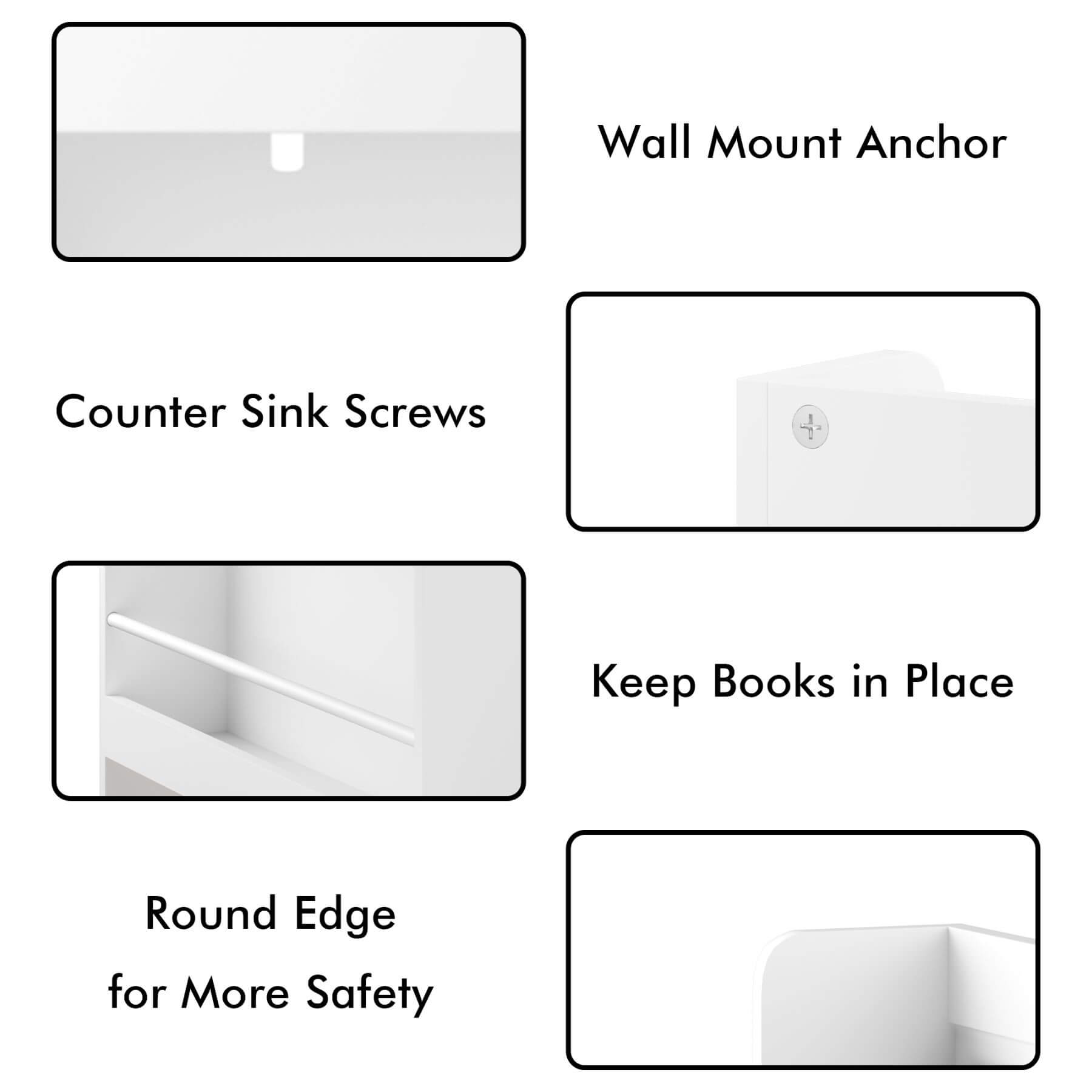 MOONRIVER Modern Wall-Mounted Kids Bookshelf, White with Natural Wood Base (Open Box)