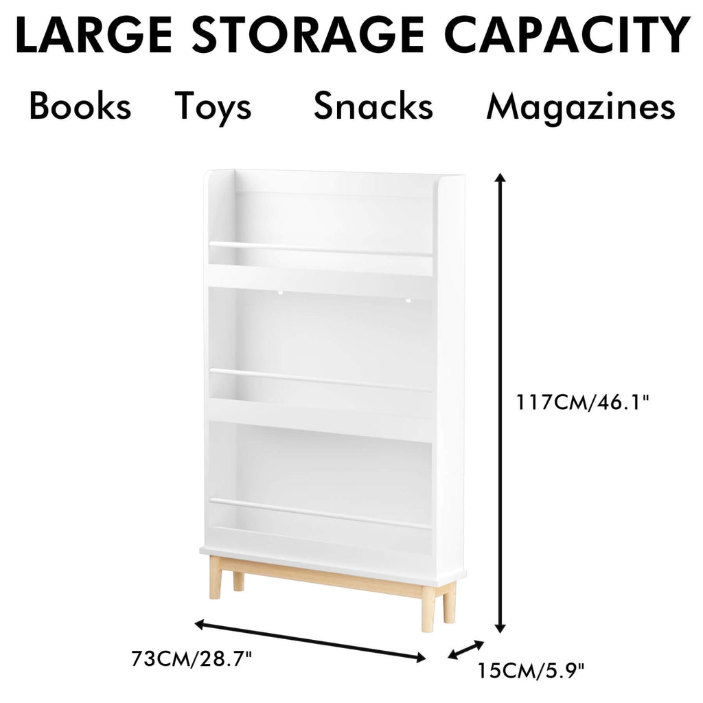MOONRIVER Modern Wall-Mounted Kids Bookshelf, White with Natural Wood Base (Open Box)