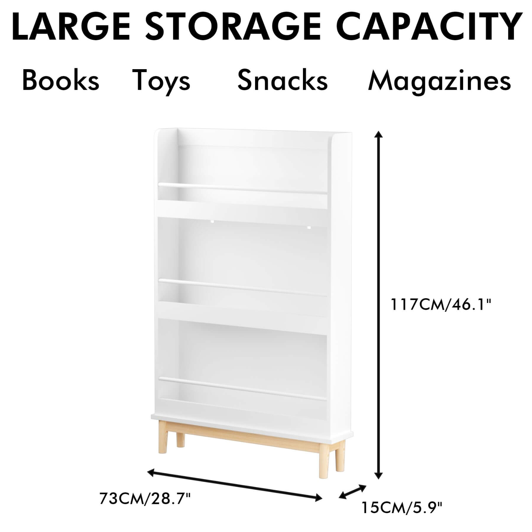 MOONRIVER Modern Wall-Mounted Kids Bookshelf, White with Natural Wood Base (Open Box)