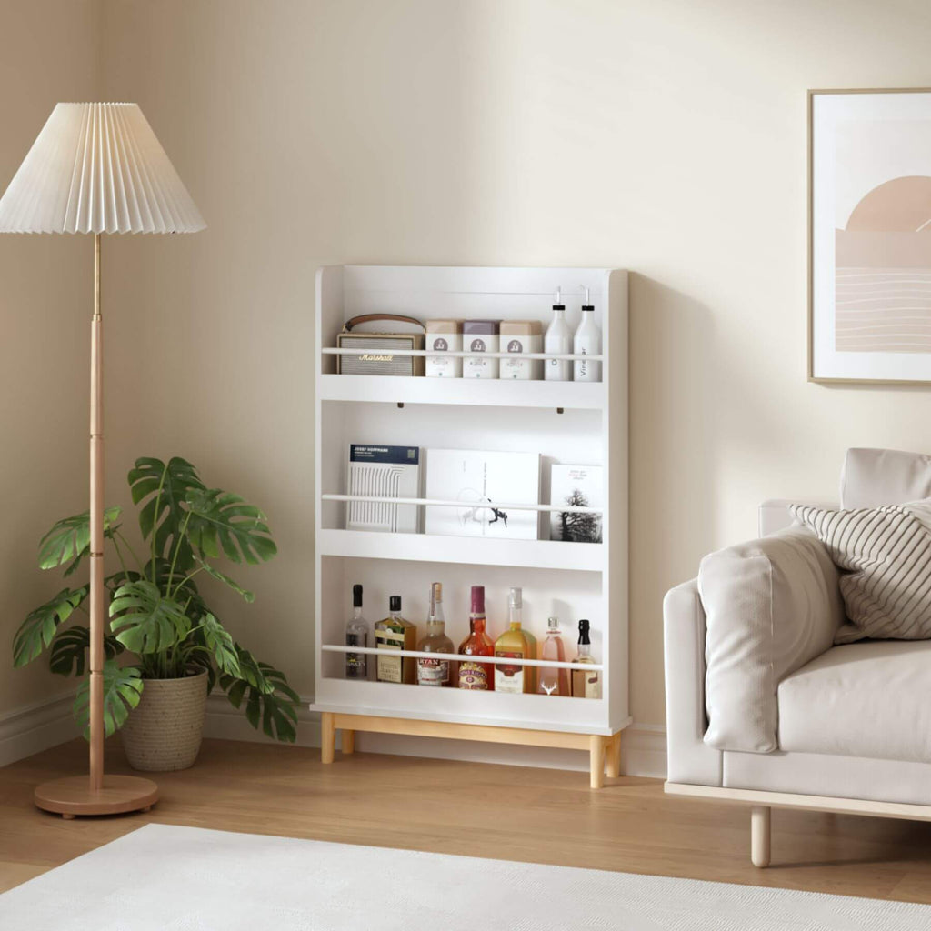 MOONRIVER Modern Wall-Mounted Kids Bookshelf, White with Natural Wood Base (Open Box)