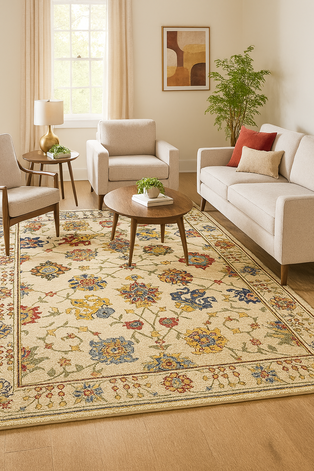 Arts and Crafts Collection Area Rug Ultra Soft Washable Rug, Non Slip Area Rug Indoor, Stain Resistant Rugs for Living Room Bedroom Vintage Home Decor