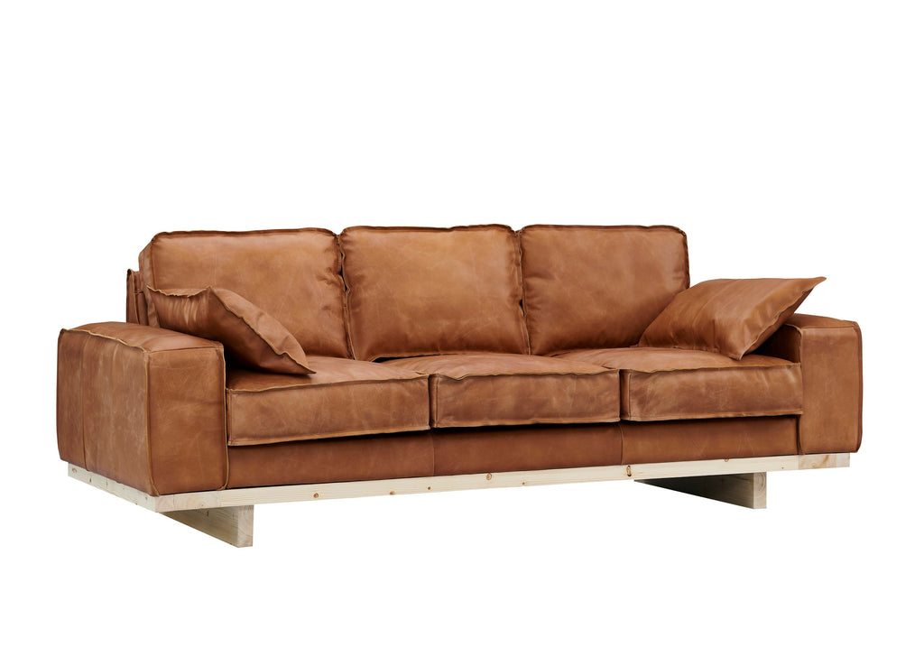 Wainscot Top Grain Leather Sofa - Light Chestnut