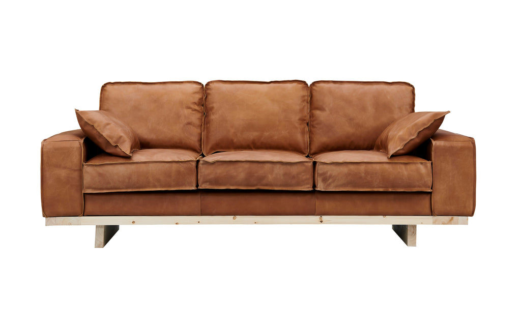 Wainscot Top Grain Leather Sofa - Light Chestnut