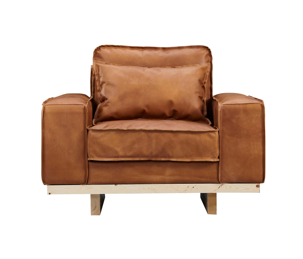 Wainscot Top Grain Leather Arm Chair - Light Chestnut