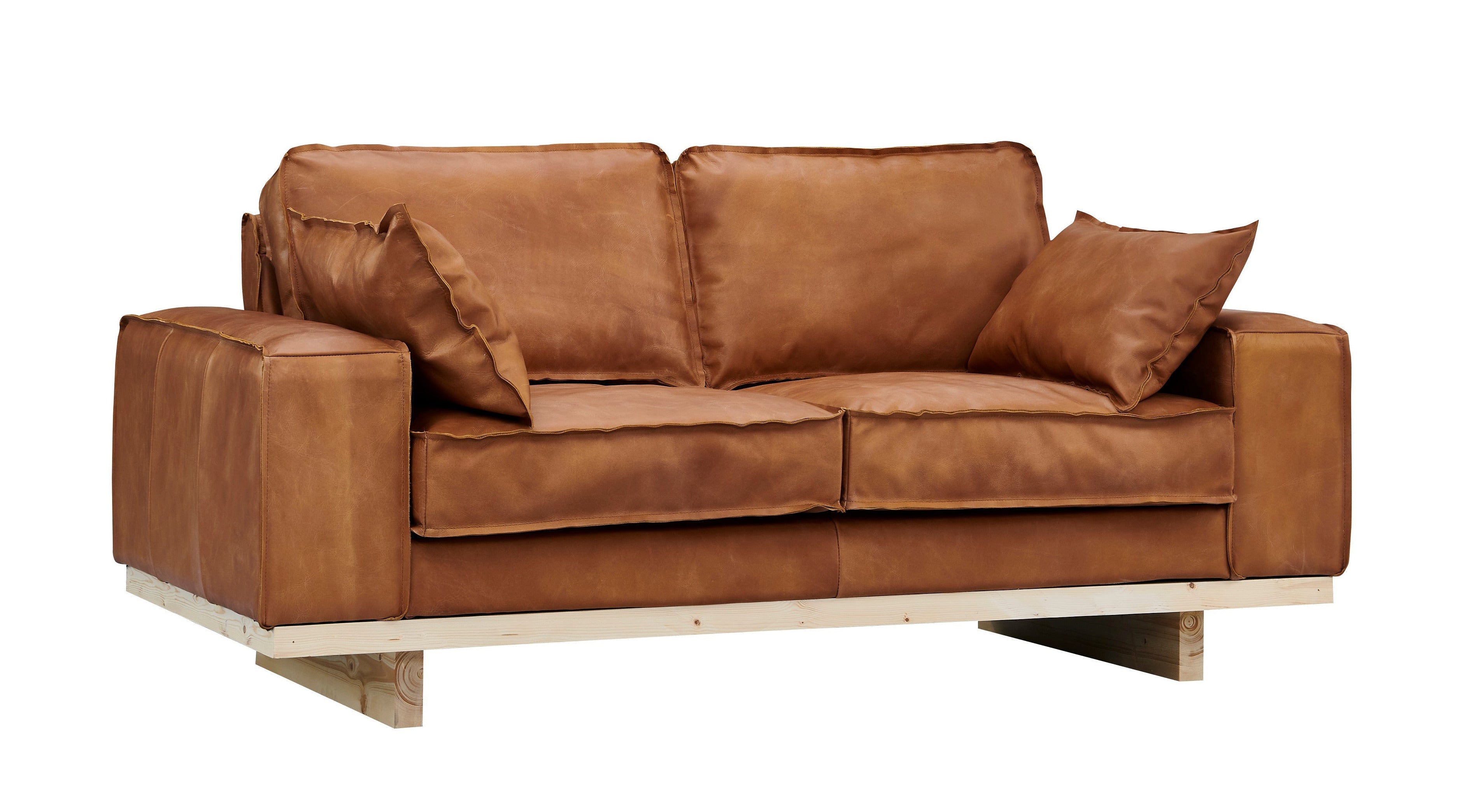 Wainscot Top Grain Leather Love Seat - Light Chestnut