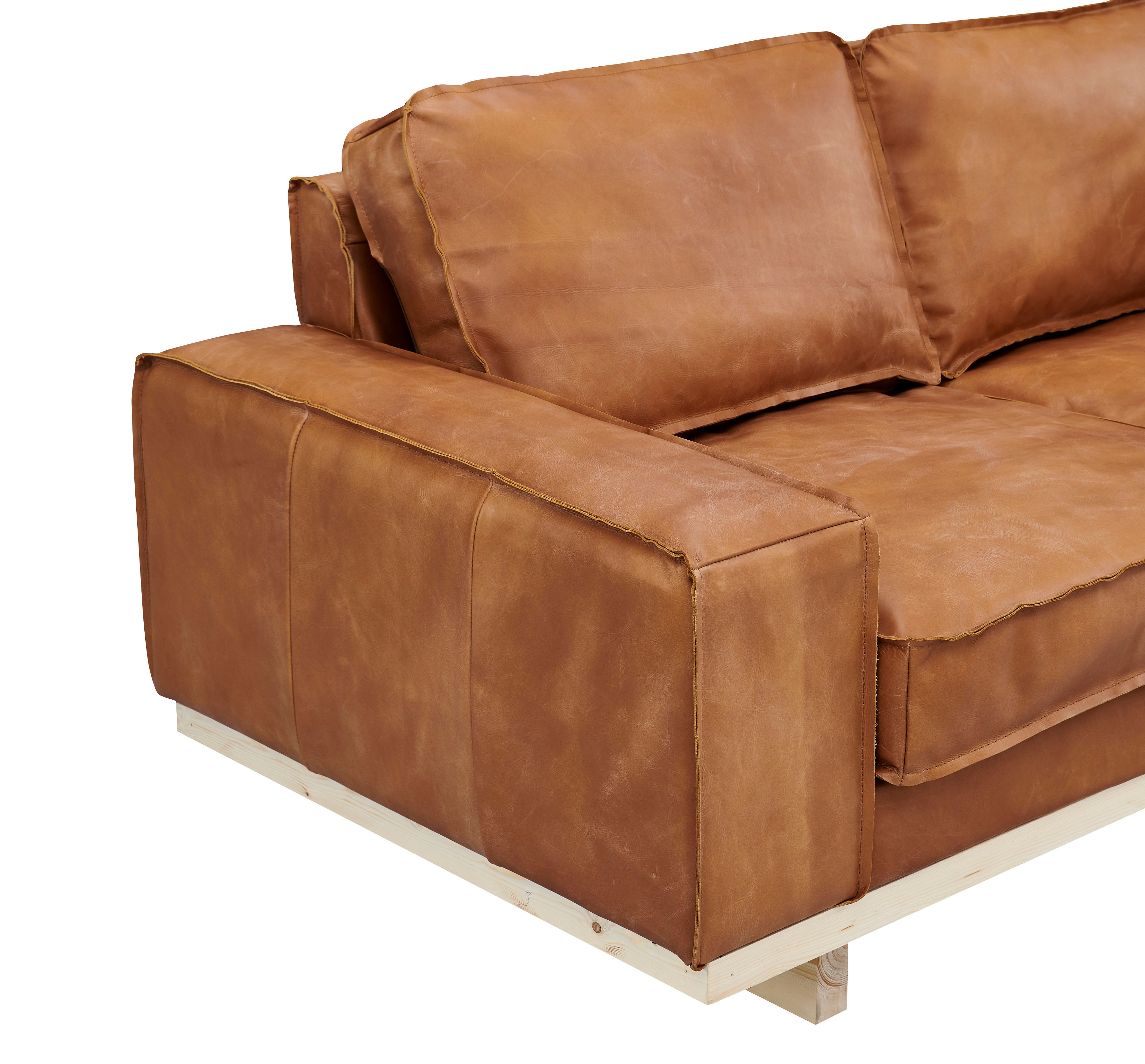 Wainscot Top Grain Leather Sofa - Light Chestnut