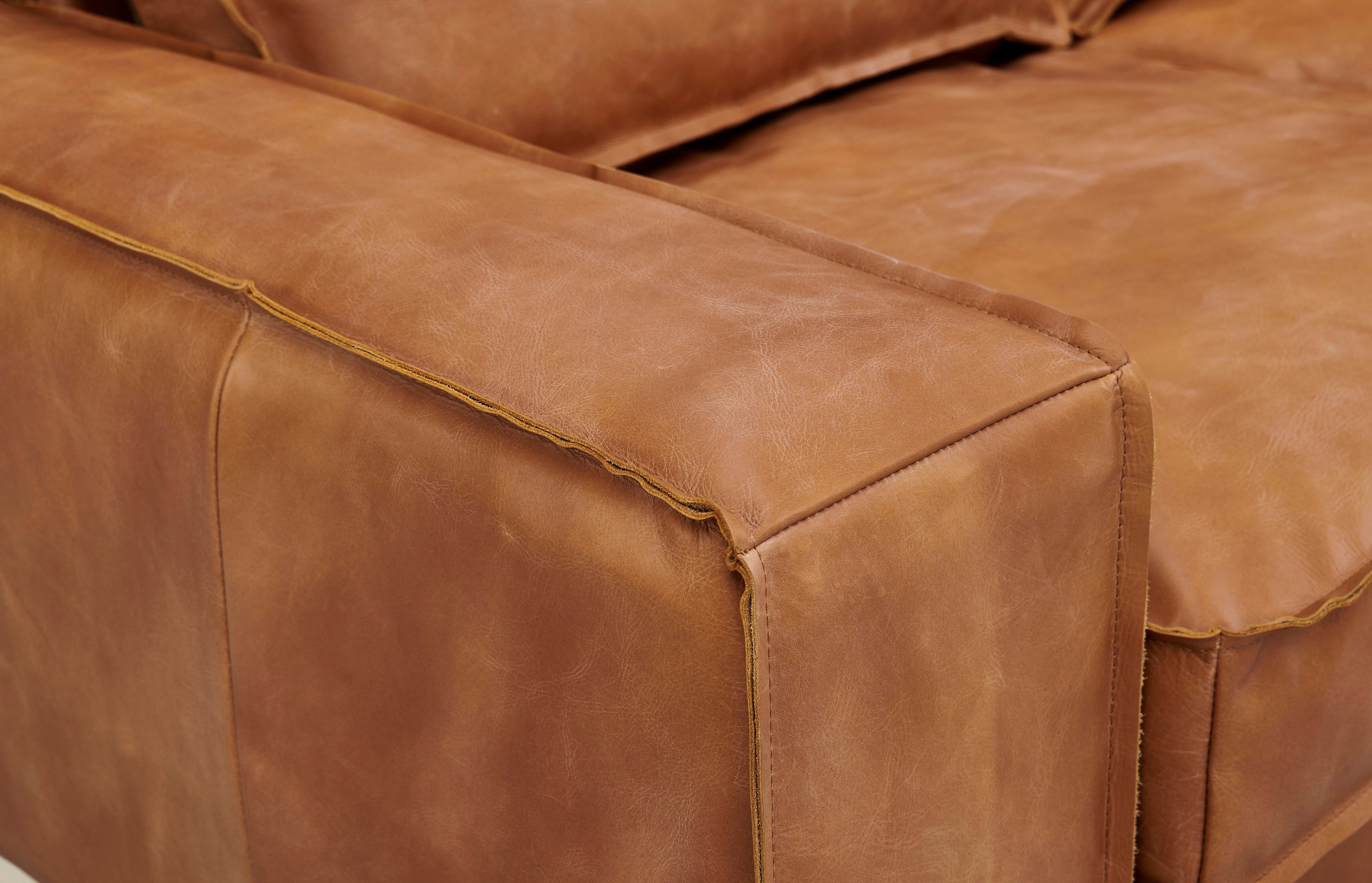 Wainscot Top Grain Leather Sofa - Light Chestnut