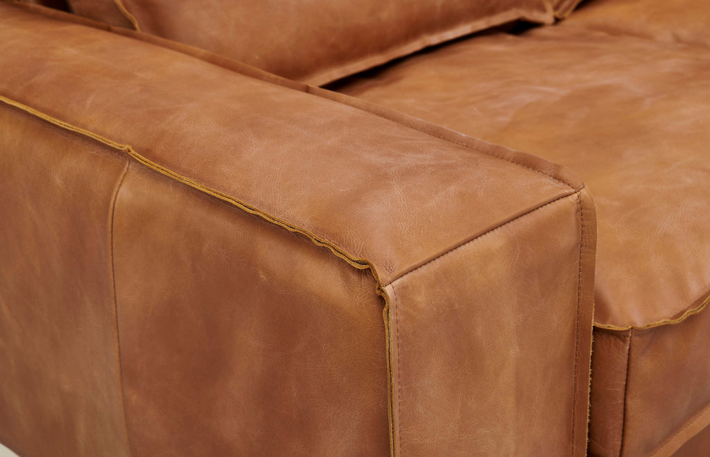 Wainscot Top Grain Leather Love Seat - Light Chestnut