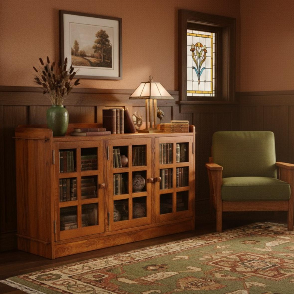 Mission Oak 3 Door Console - Michael's Cherry (MC1)