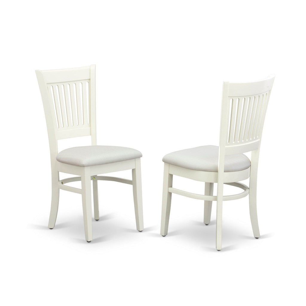 EAST WEST FURNITURE - AMVA5-LWH-C - 5-Piece Dinette Room Set- 4 dining room chairs and Wooden Dining Table - Linen Fabric Seat and Slatted Chair Back (linen white Finish)
