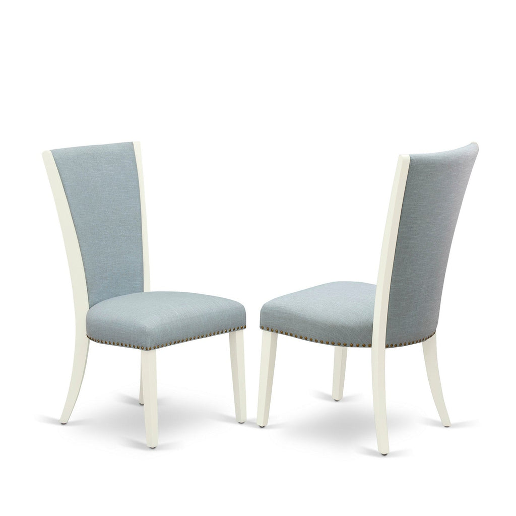 EAST WEST FURNITURE - ANVE5-LWH-15 - 5 Piece Dining Room Set - 4 Baby Blue Linen Fabric Kitchen Chairs with High Back and 1 Modern Dining Room Table - linen white Finish