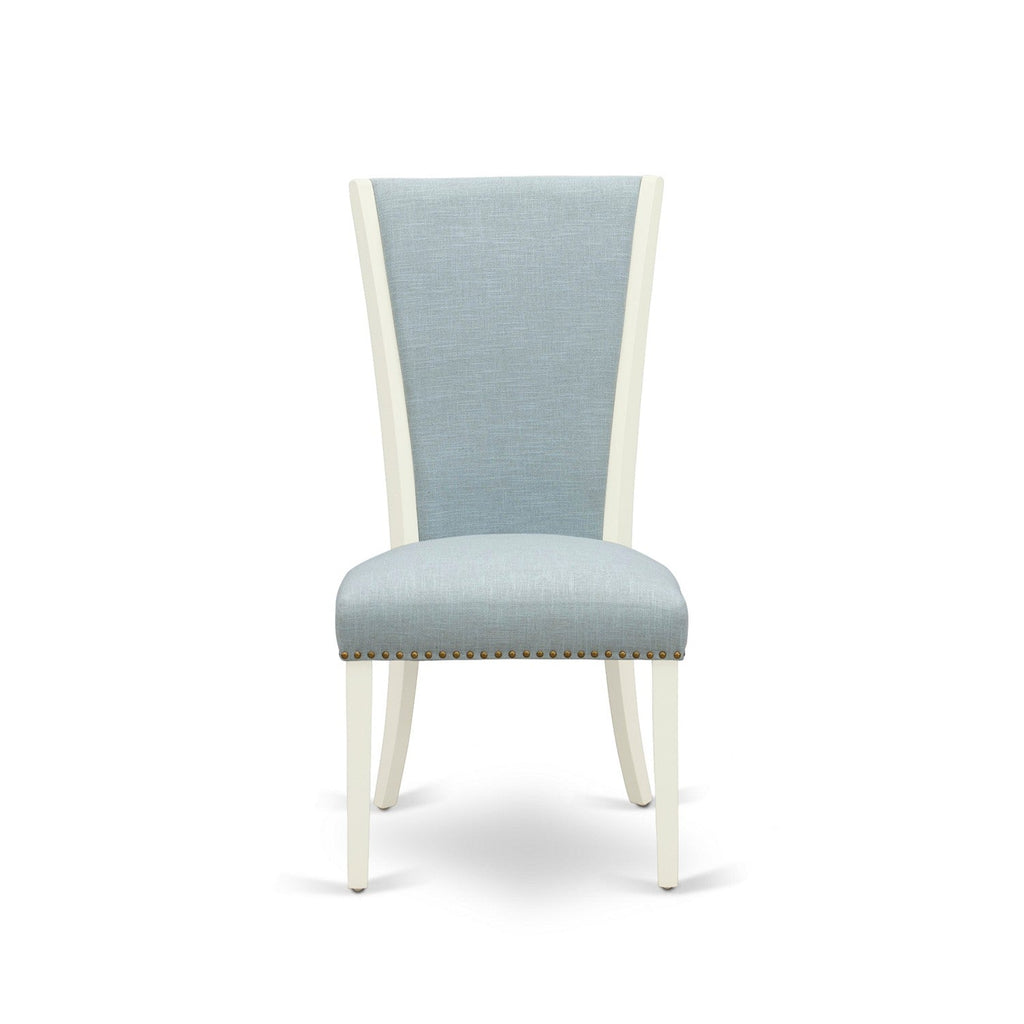 EAST WEST FURNITURE - CAVE5-LWH-15 - 5 Piece Dining Table Set - 4 Baby Blue Linen Fabric Dining Chairs with High Back and 1 Wooden Dining Table - linen white Finish