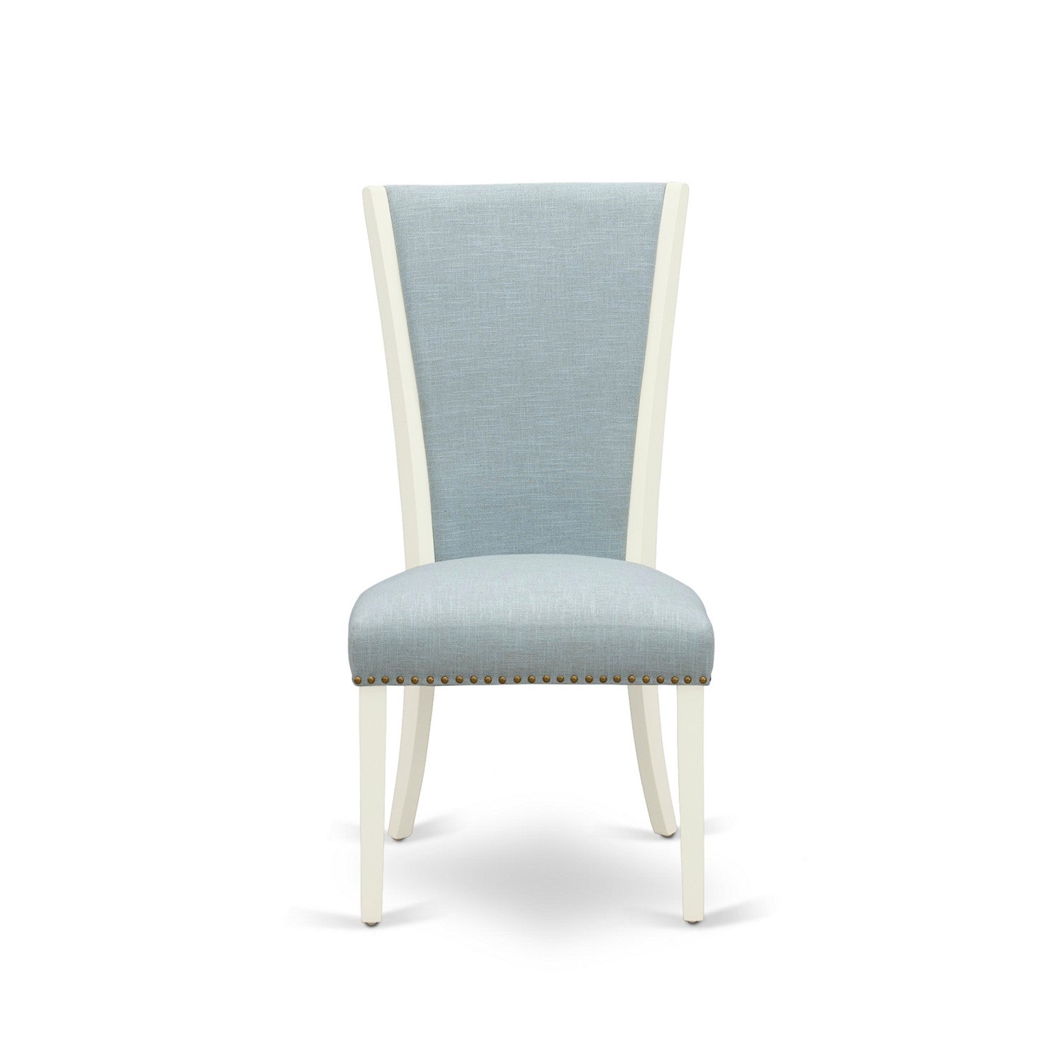 EAST WEST FURNITURE - CAVE7-LWH-15 - 7 Piece Dining Room Set - 6 Baby Blue Linen Fabric Dining Padded Chairs with High Back and 1 Kitchen Dining Table - linen white Finish
