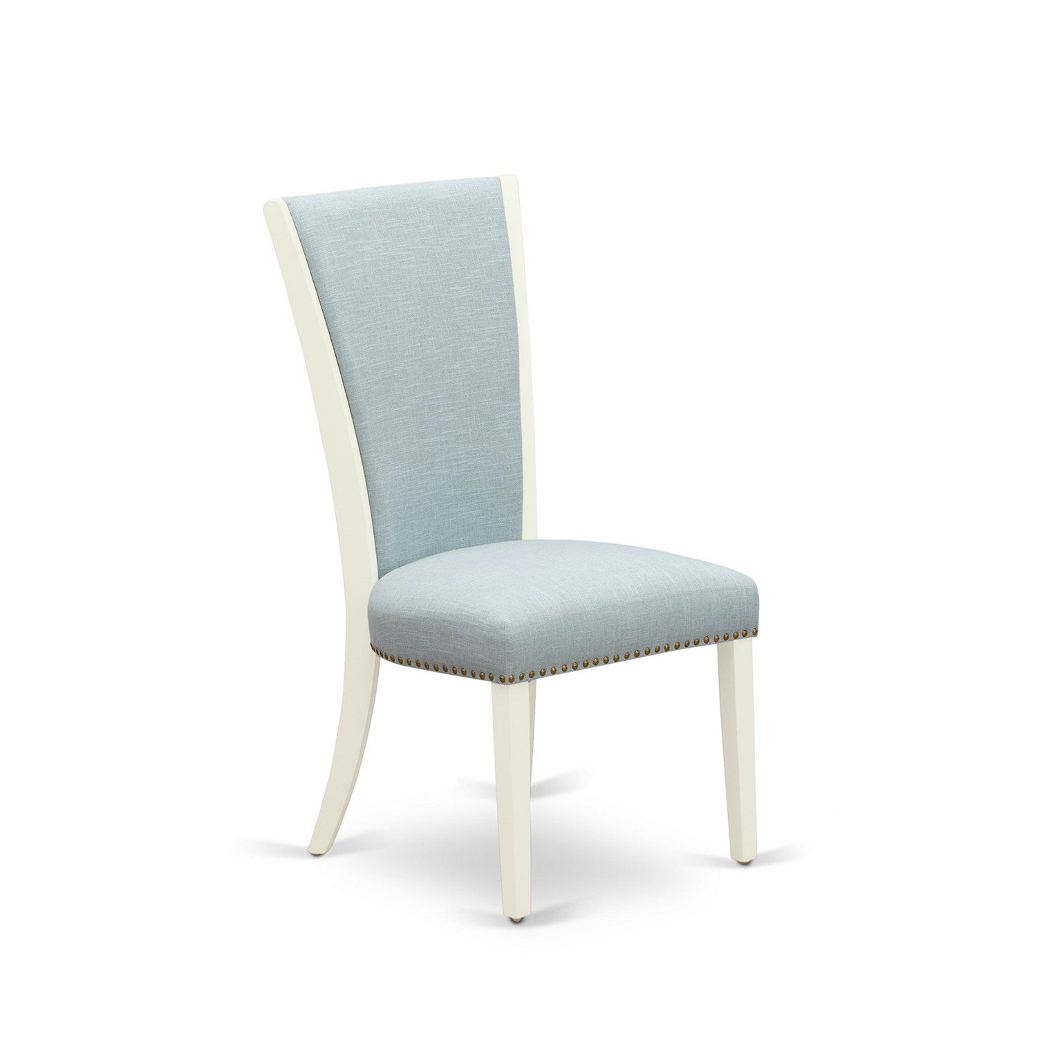 EAST WEST FURNITURE - BOVE3-WHI-15 - 3 Piece Dining Table Set - 2 Baby Blue Linen Fabric Kitchen Chairs with High Back and 1 Modern Rectangular Dining Table - linen white Finish