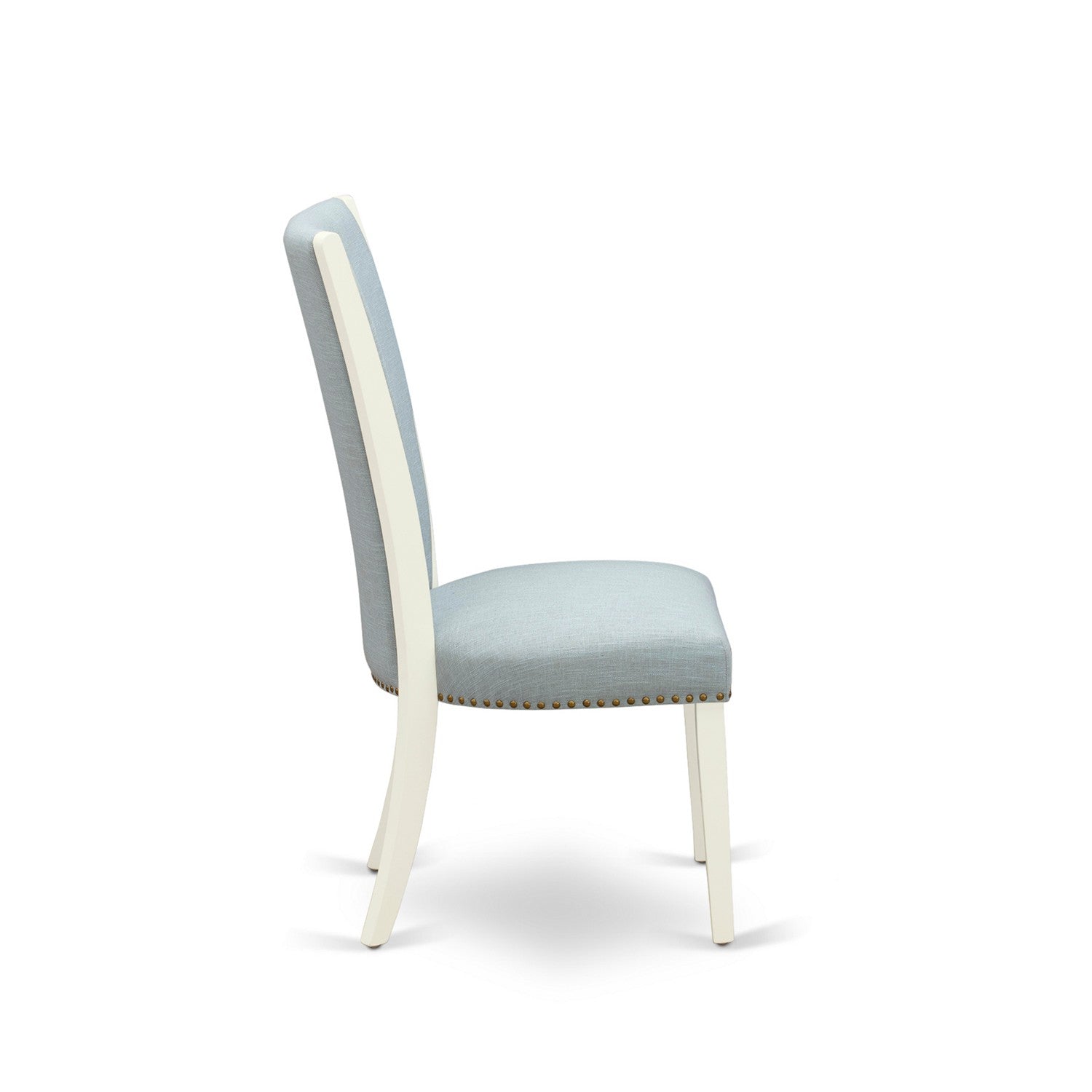 EAST WEST FURNITURE - BOVE3-WHI-15 - 3 Piece Dining Table Set - 2 Baby Blue Linen Fabric Kitchen Chairs with High Back and 1 Modern Rectangular Dining Table - linen white Finish