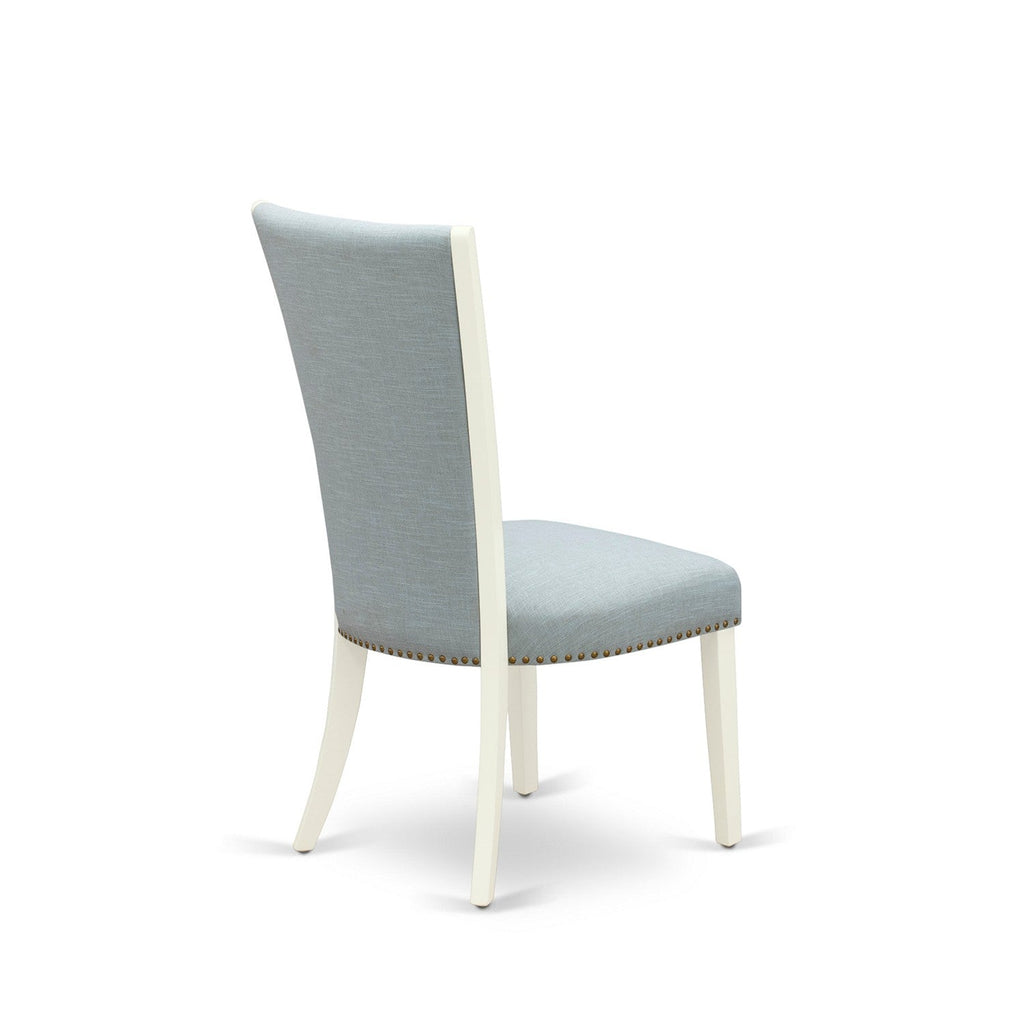 EAST WEST FURNITURE - AVVE7-LWH-15 - 7 Piece Dining Room Table Set - 6 Baby Blue Linen Fabric Dining Room Chairs with High Back and 1 Oval Dining Table - Removable leaf - linen white Finish