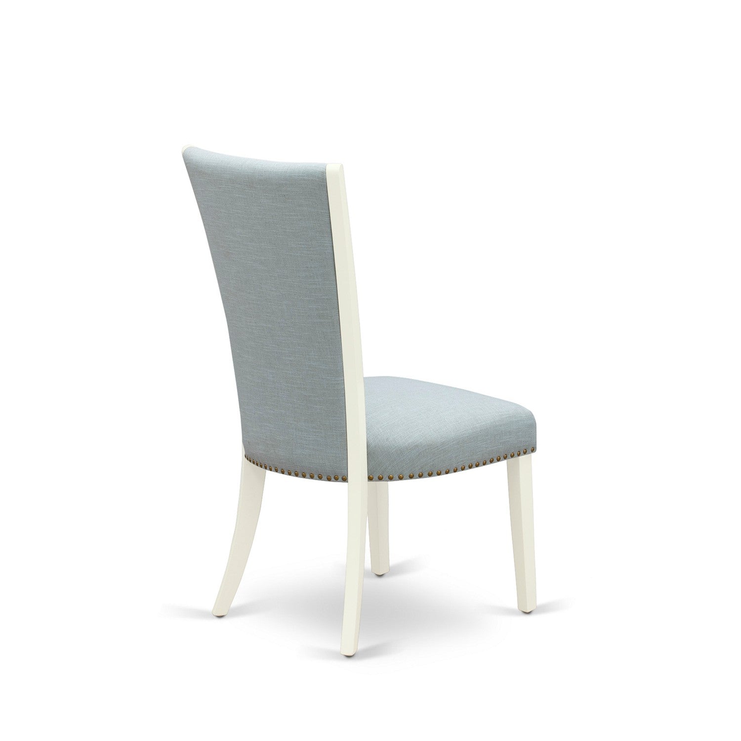 EAST WEST FURNITURE - CAVE5-LWH-15 - 5 Piece Dining Table Set - 4 Baby Blue Linen Fabric Dining Chairs with High Back and 1 Wooden Dining Table - linen white Finish