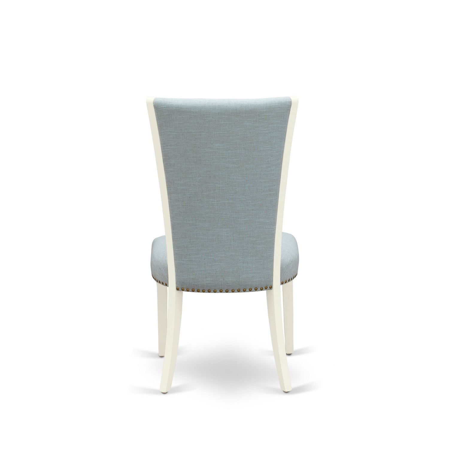 EAST WEST FURNITURE - AVVE7-LWH-15 - 7 Piece Dining Room Table Set - 6 Baby Blue Linen Fabric Dining Room Chairs with High Back and 1 Oval Dining Table - Removable leaf - linen white Finish
