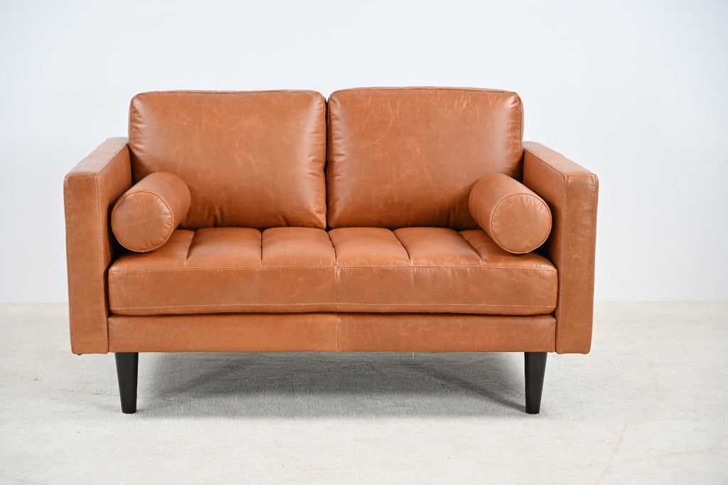 Philippe Top Grain Leather Love seat - Tan