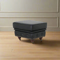 Belgravia Classic Top Grain Leather Ottoman with Button Tufting and Brass Nail head Trim