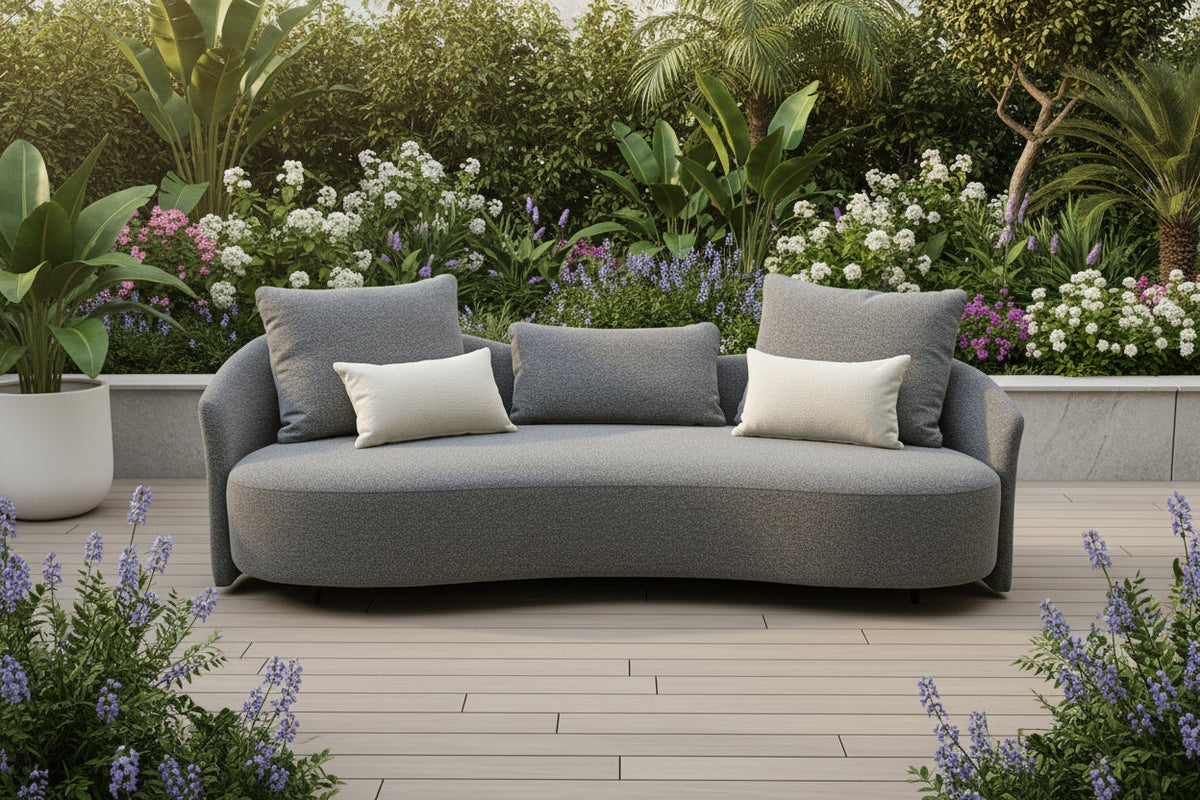 Serene Outdoor Modern Sofa 91" – Soft Gray Bouclé