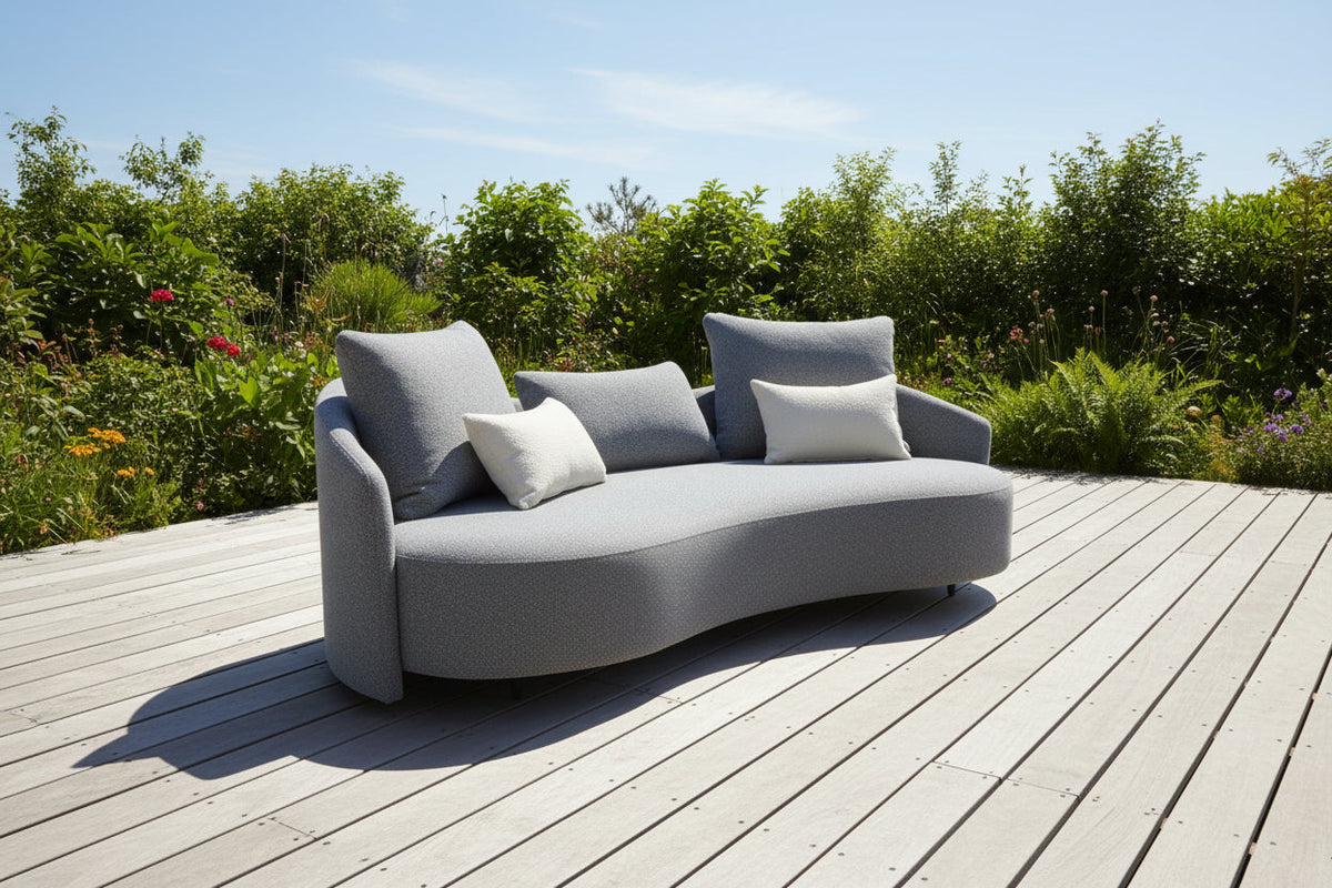 Serene Outdoor Modern Sofa 91" – Soft Gray Bouclé