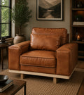 Wainscot Top Grain Leather Arm Chair - Light Chestnut