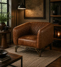 Vincent Industrial Modern Arm Chair - Light Brown Leather