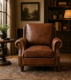 English Rolled Arm - Arm Chair - Bark Brown Leather