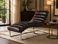 Plano Modern Channeled Leather Chaise Lounge - Dark Brown Leather
