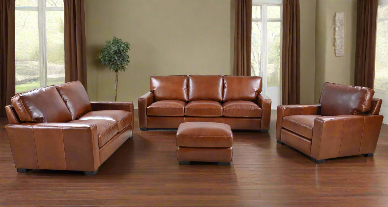 Claudette Top Grain Leather Love Seat - Chestnut