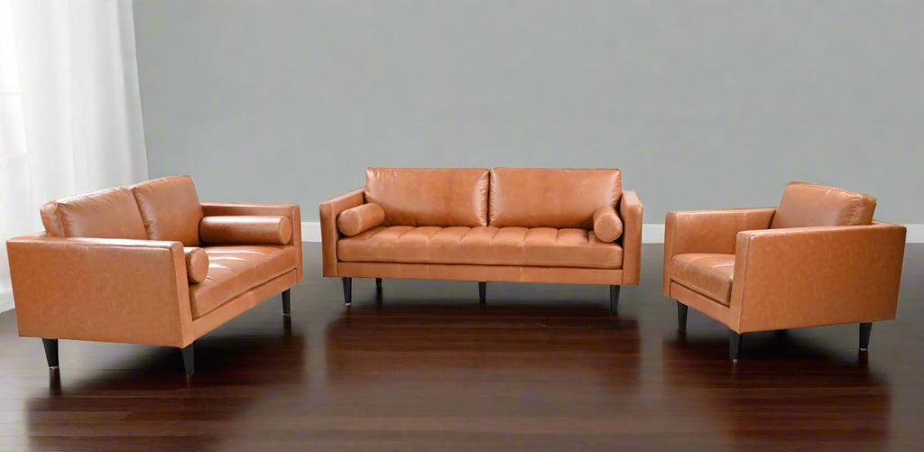 Philippe Top Grain Leather Love seat - Tan