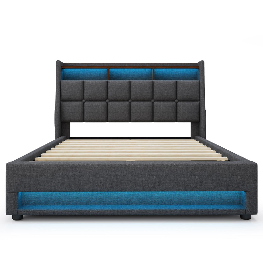 Upholstered Platform Bed With A Hydraulic Storage System, LED And USB Charging (Without Mattress)
