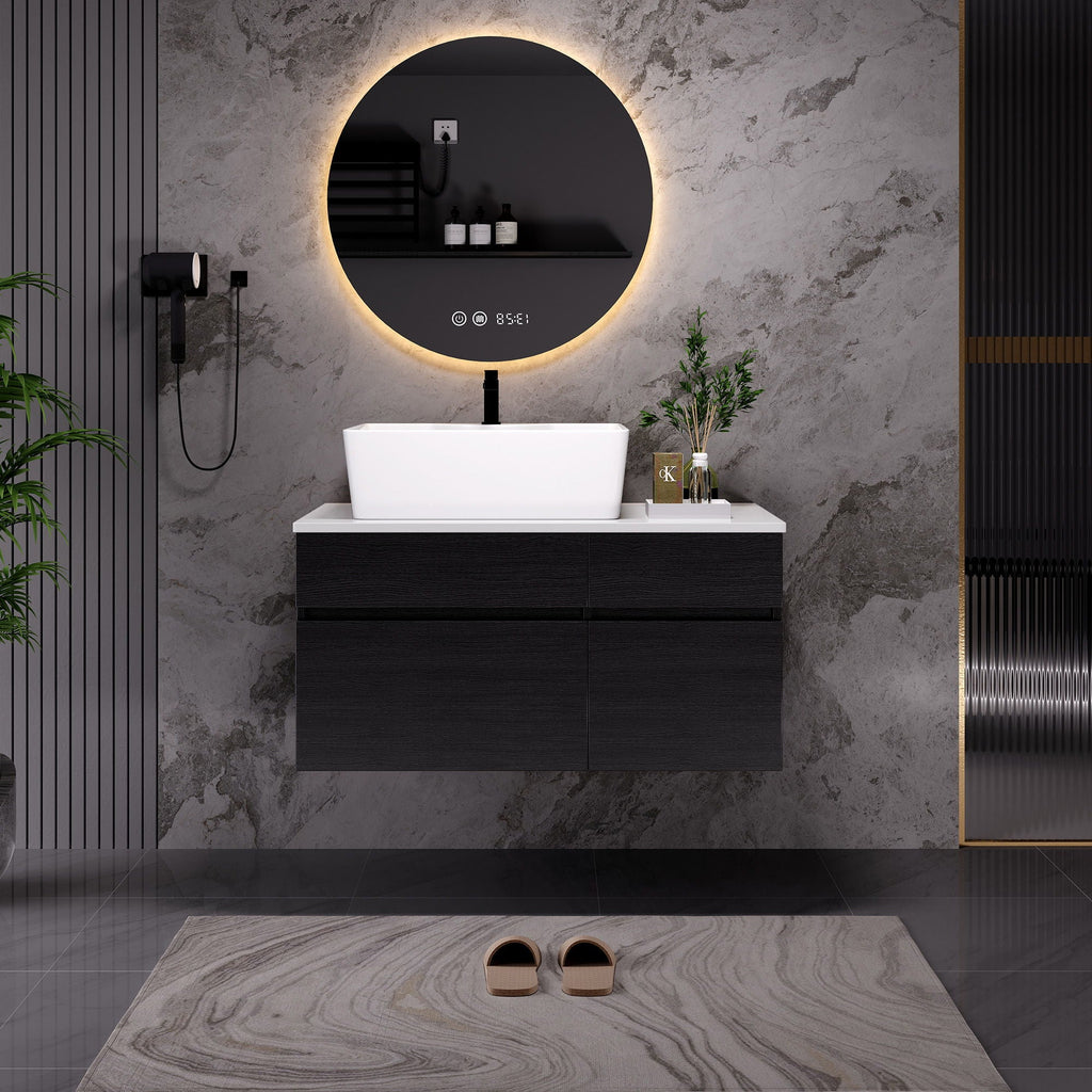 Floating Bathroom Vanity With Sink For Small Bathroom - White / Black