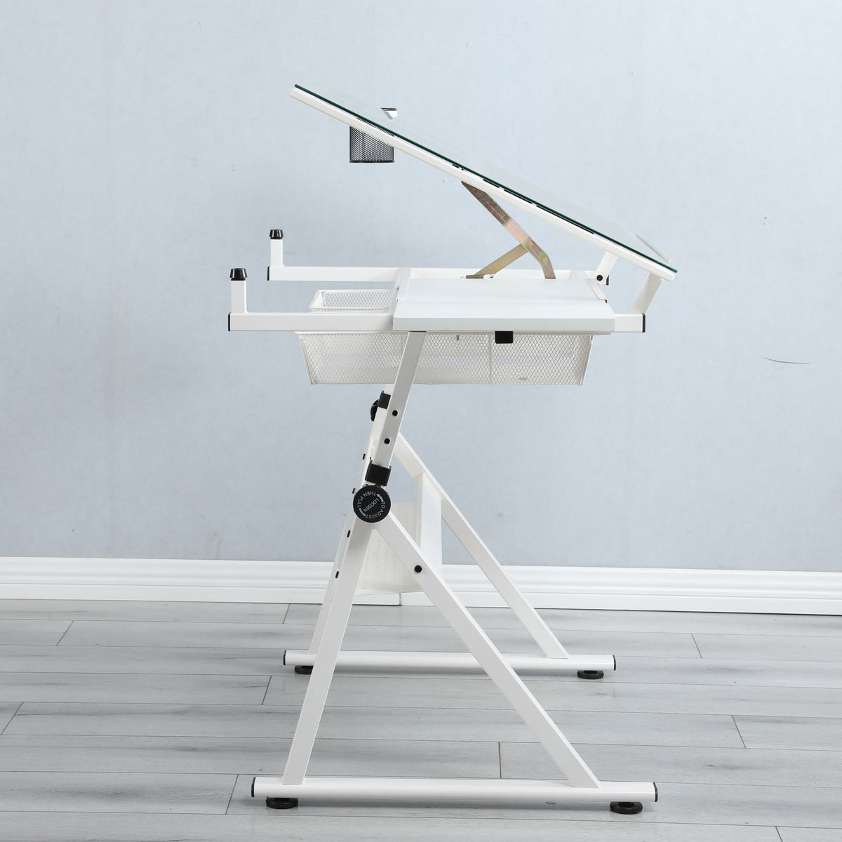 Adjustable Tempered Glass Drafting Printing Table With Chair